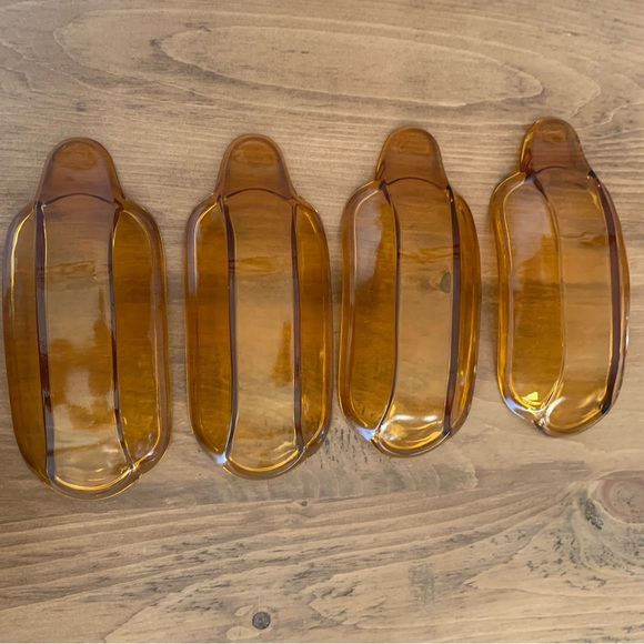 Amber Glass Banana Split 4 Bowls MCM Vintage - Picture 5 of 7